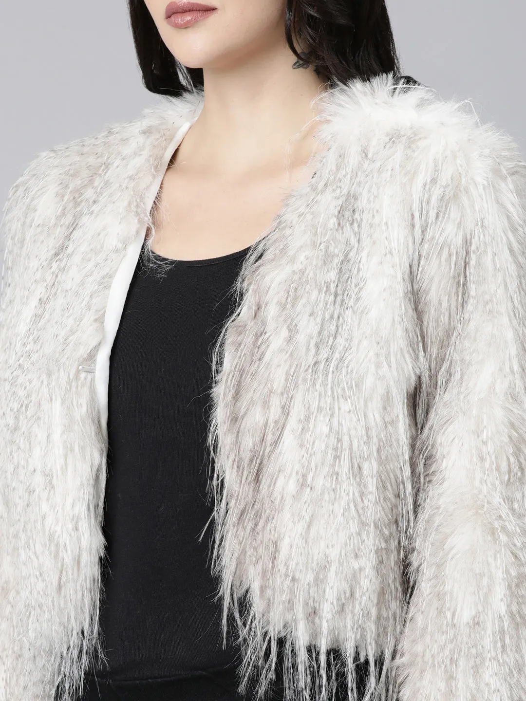 Women Grey Acrylic Longline Shrug