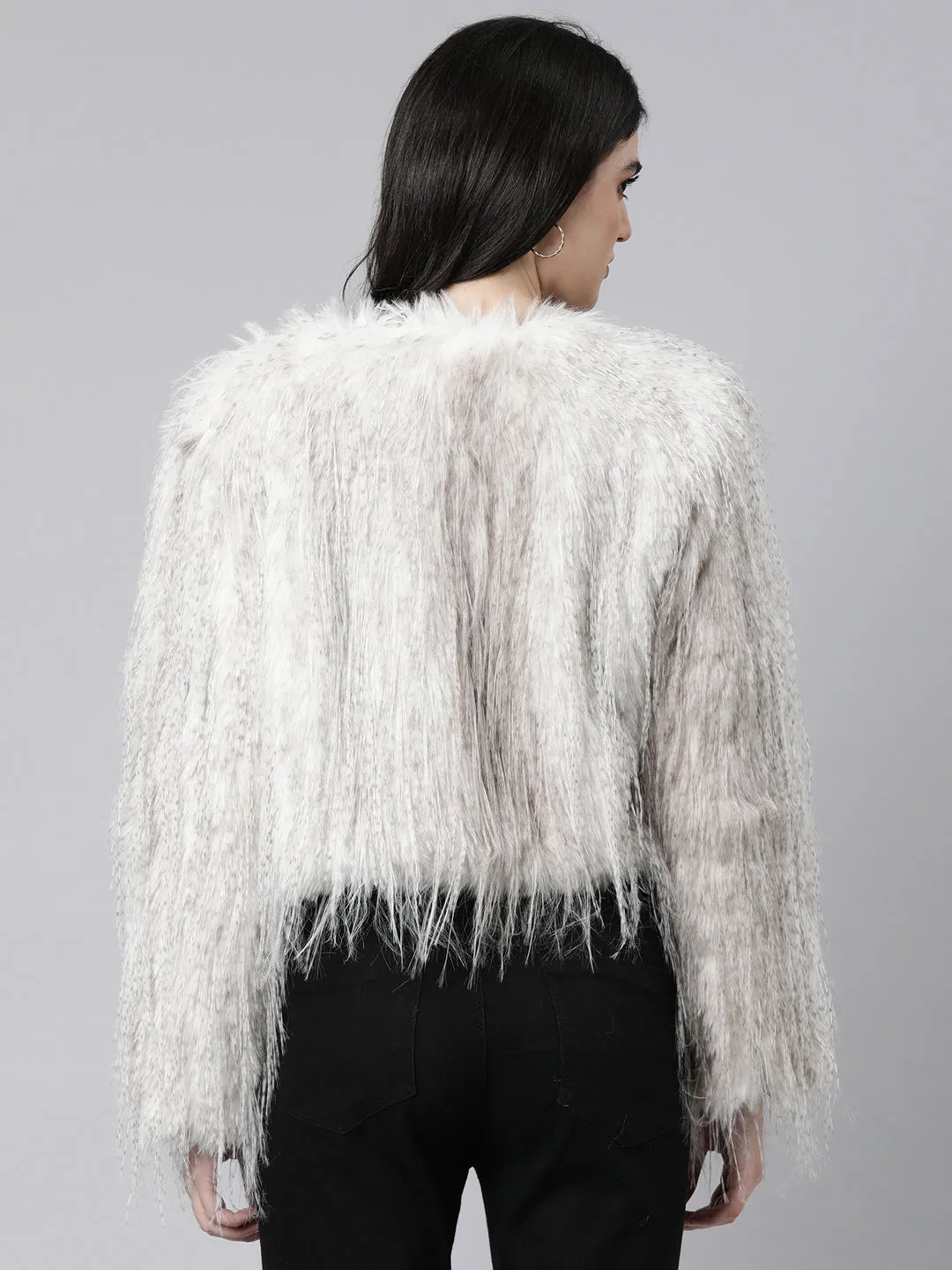 Women Grey Acrylic Longline Shrug