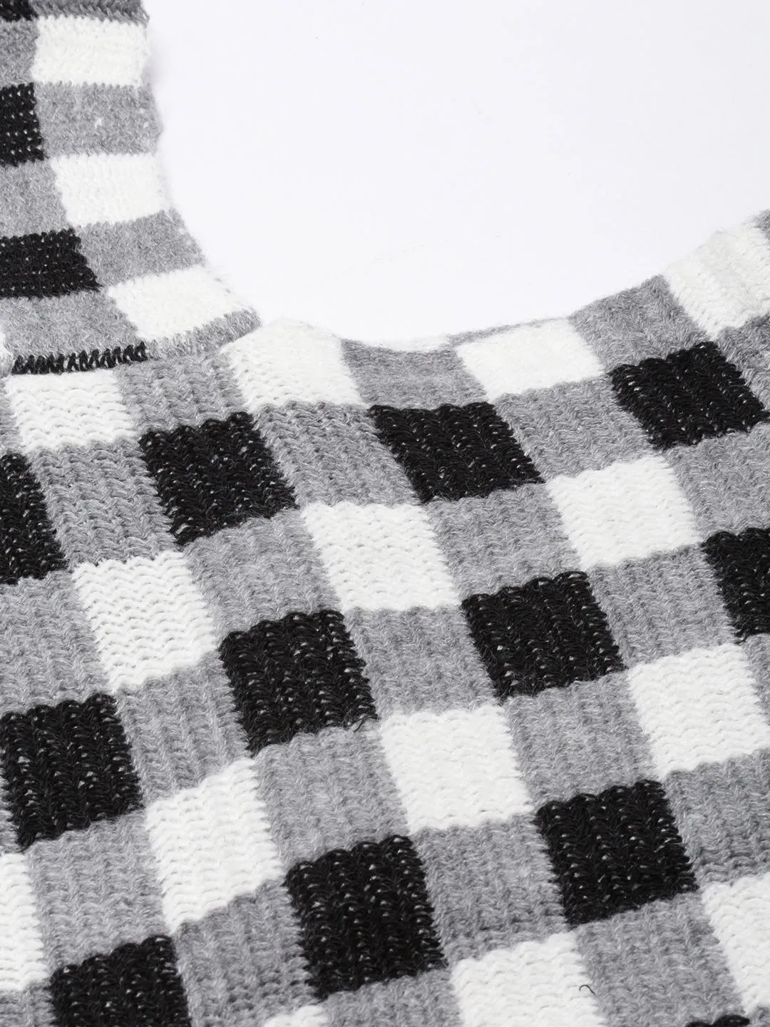 Women Grey Checked Longline Poncho