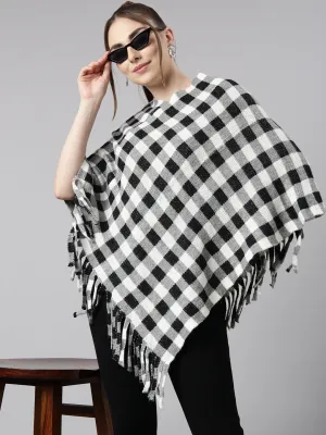 Women Grey Checked Longline Poncho