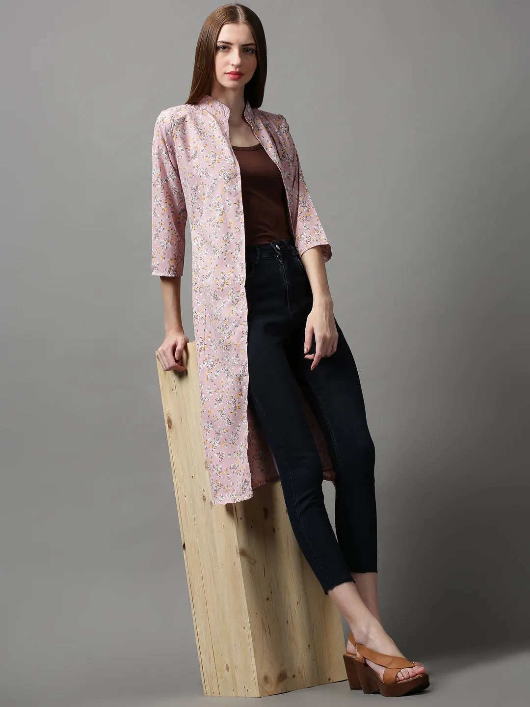 Women Purple Printed Longline Shrug