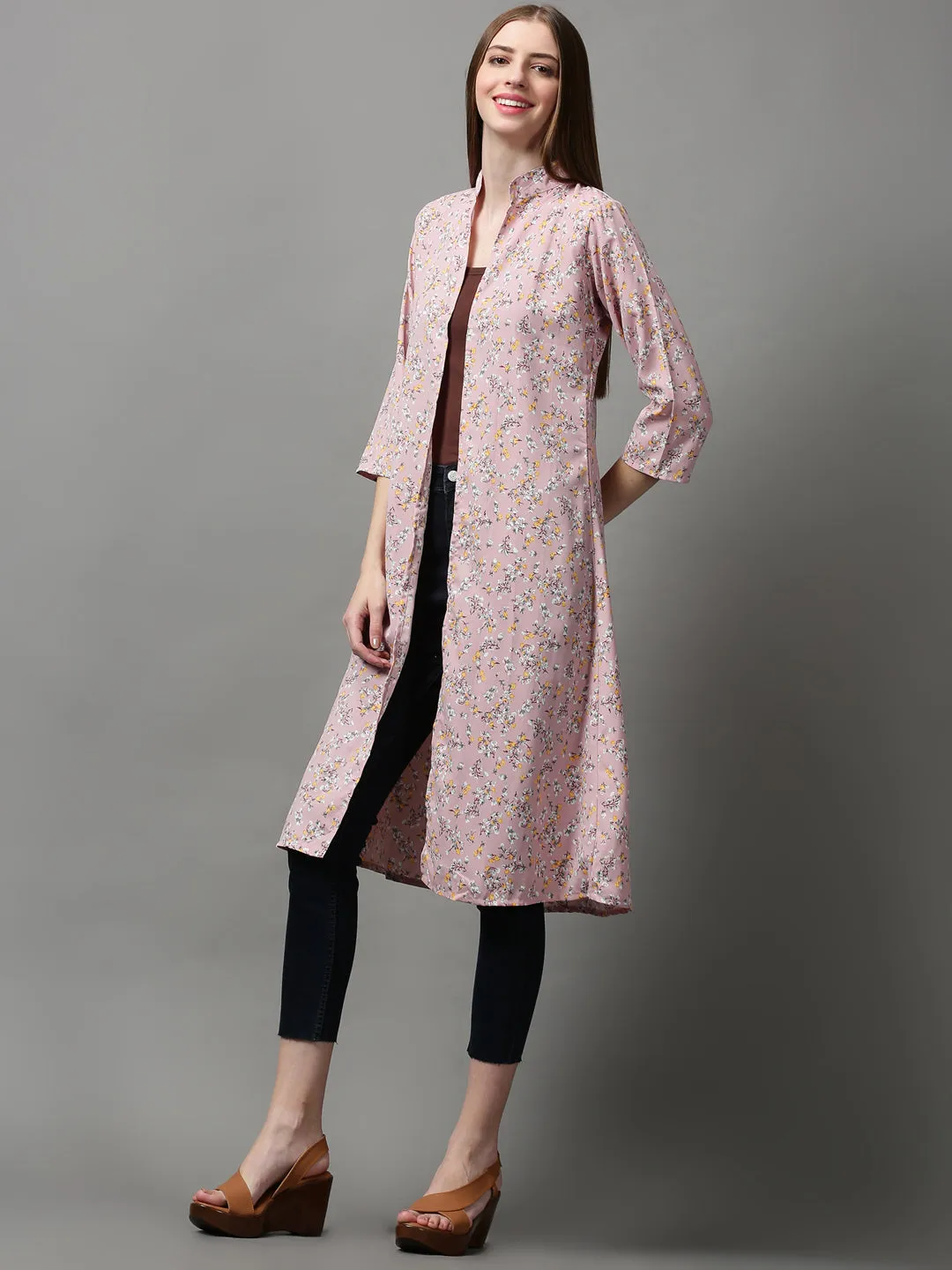 Women Purple Printed Longline Shrug
