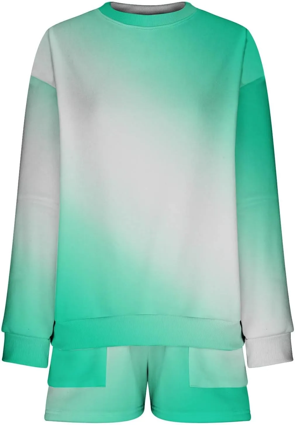 Womens 2 Piece Sweatsuit Sets Gradient Long Sleeve Sweatshirt Matching Lounge Sets Short Pants Set Loungewear