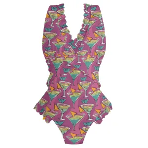 Womens Artini Martini Ruffle Edge Cross-Front One Piece Swimsuit Bathing Suit