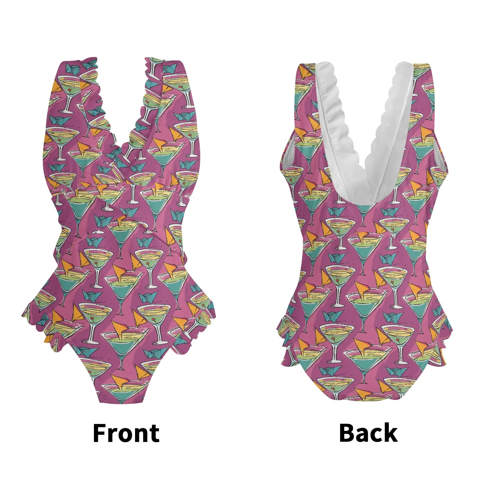Womens Artini Martini Ruffle Edge Cross-Front One Piece Swimsuit Bathing Suit