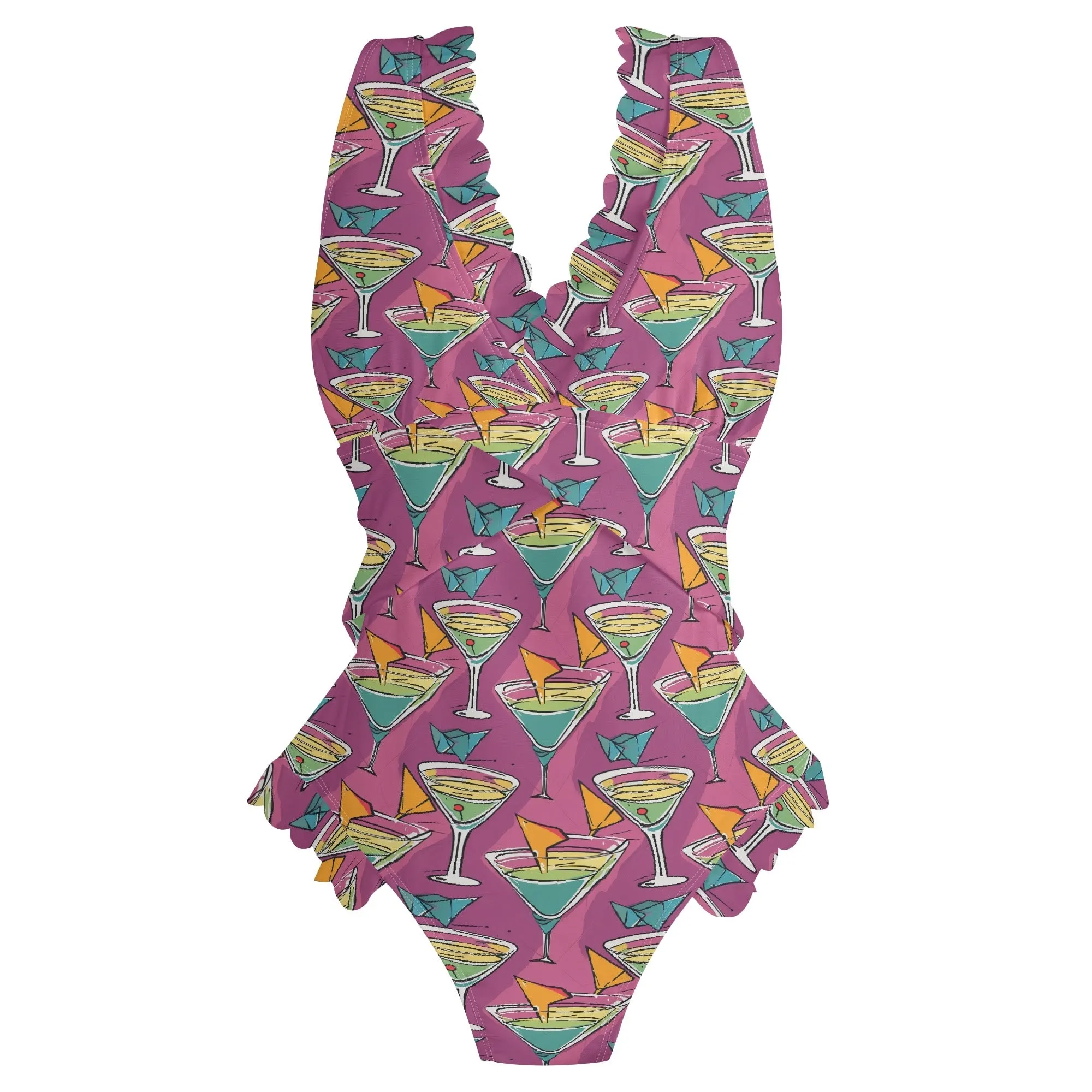 Womens Artini Martini Ruffle Edge Cross-Front One Piece Swimsuit Bathing Suit