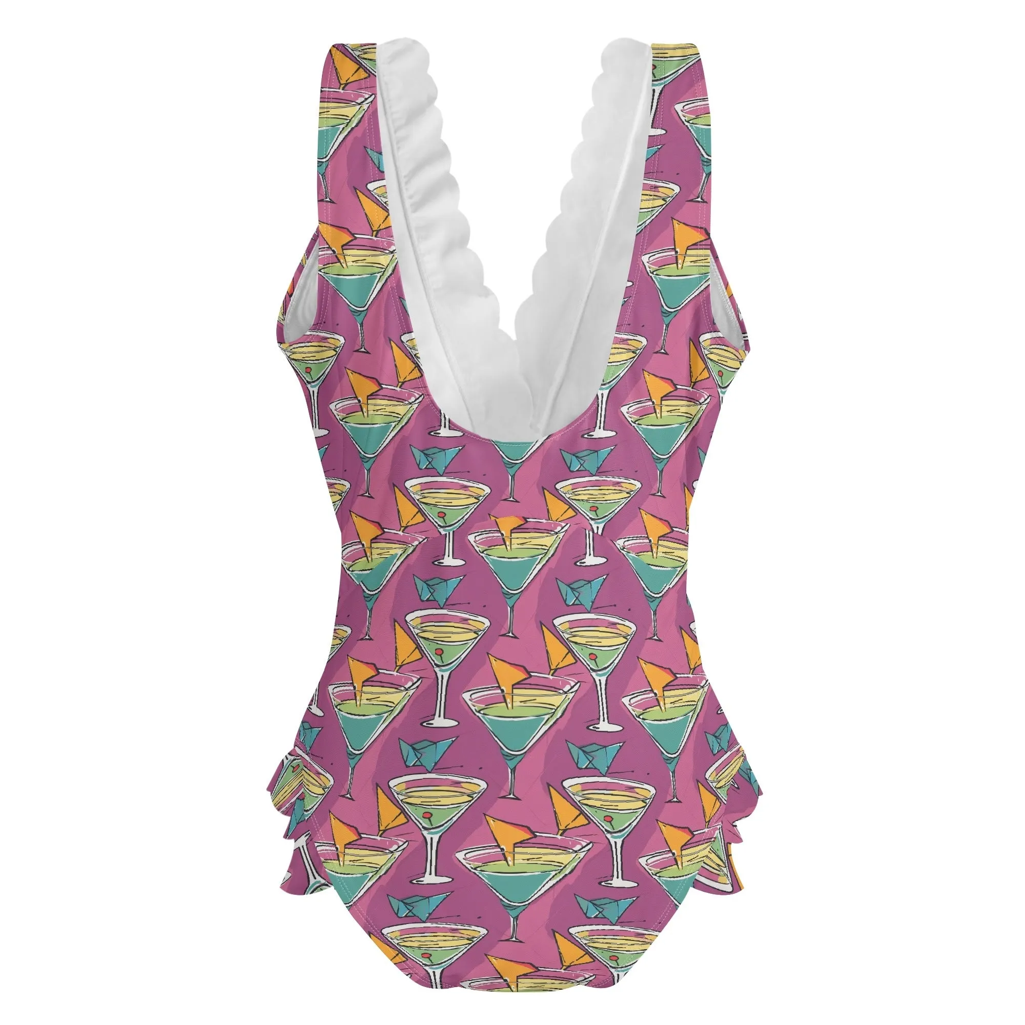Womens Artini Martini Ruffle Edge Cross-Front One Piece Swimsuit Bathing Suit