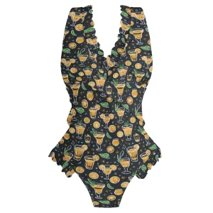 Womens Gold Margarita Ruffle Edge Cross-Front One Piece Swimsuit Bathing Suit