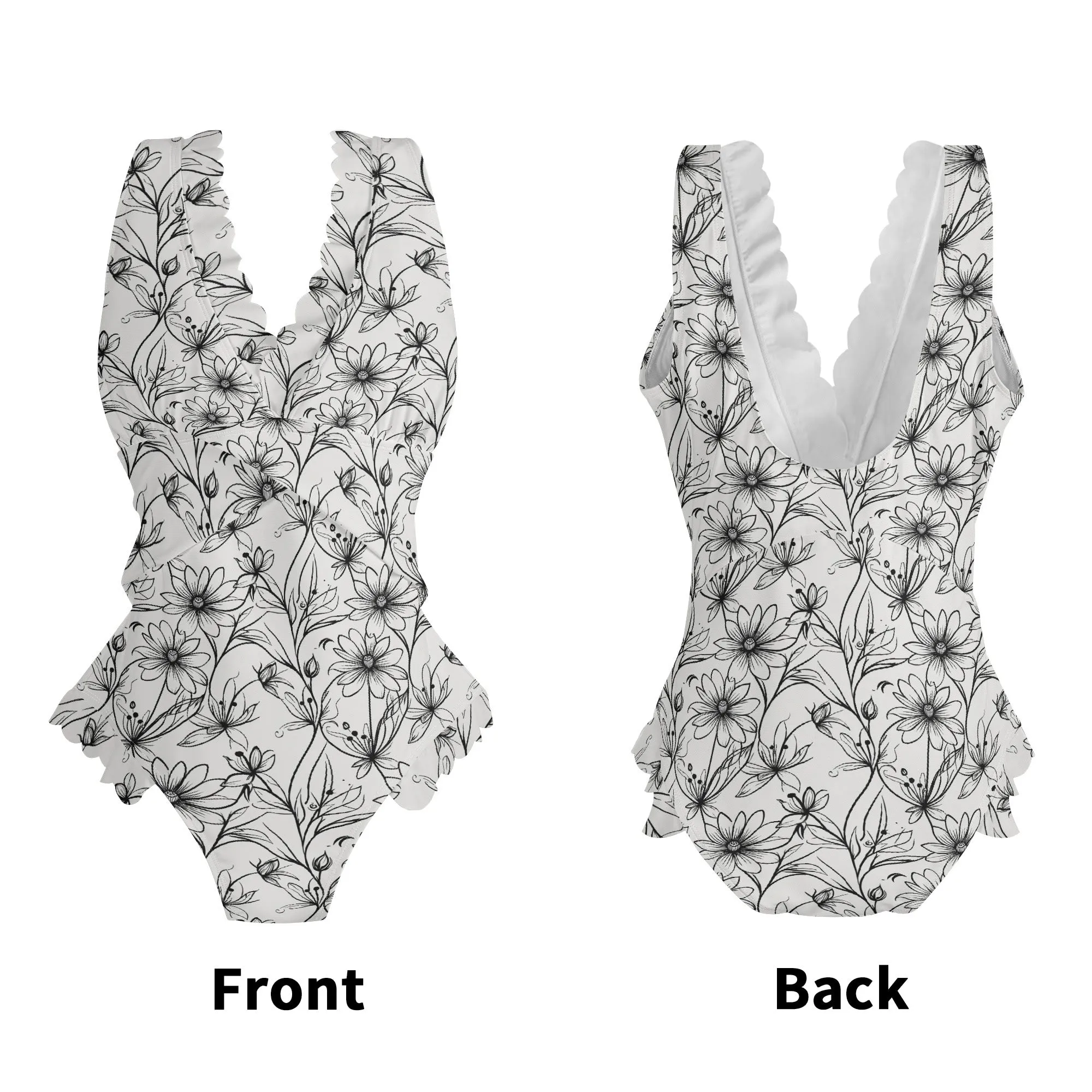 Womens Neutral Spring  Ruffle Edge Cross-Front One Piece Swimsuit Bathing Suit