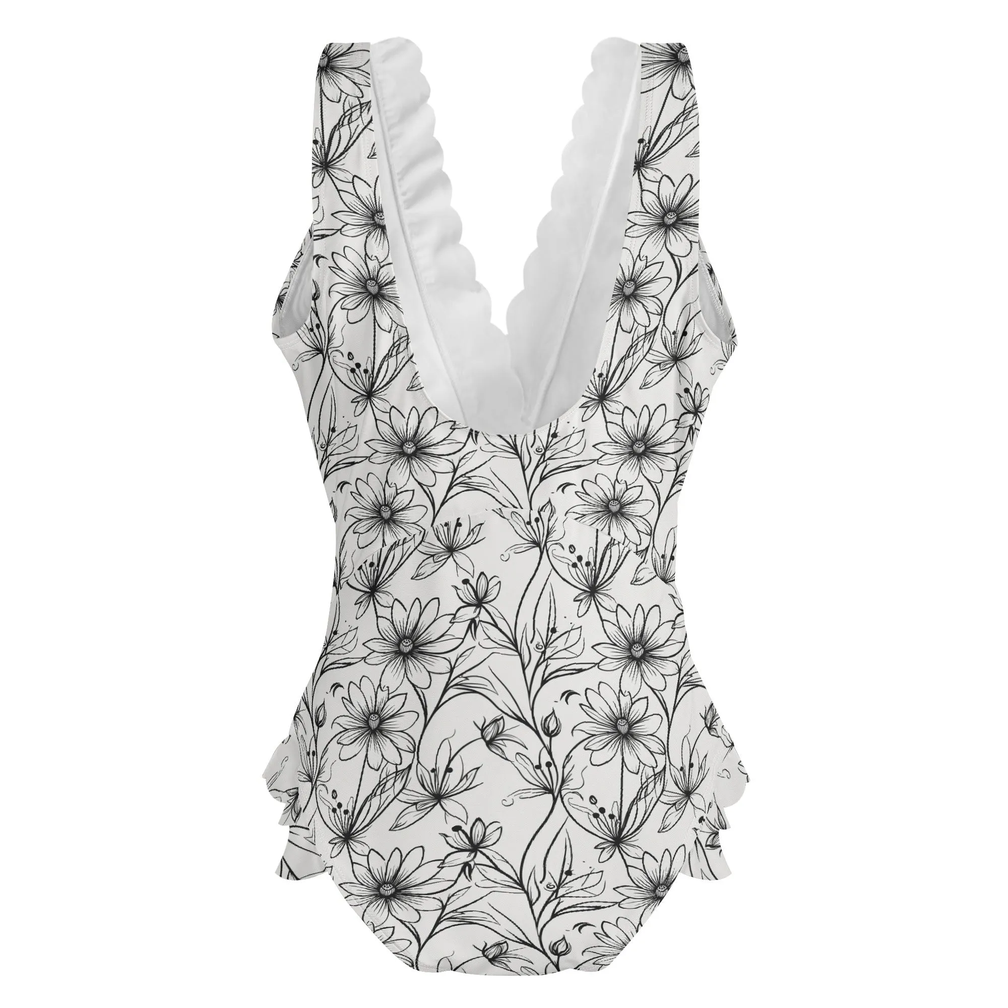 Womens Neutral Spring  Ruffle Edge Cross-Front One Piece Swimsuit Bathing Suit
