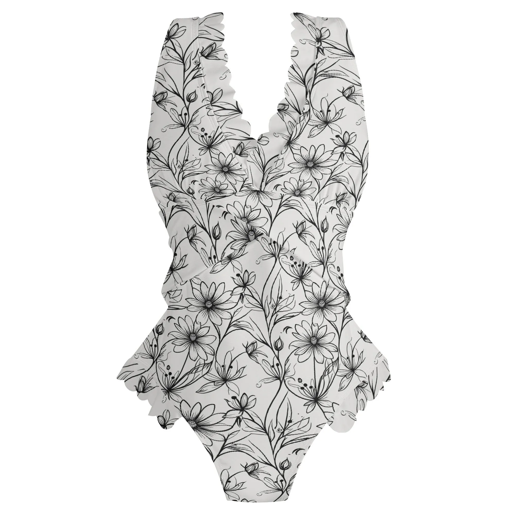 Womens Neutral Spring  Ruffle Edge Cross-Front One Piece Swimsuit Bathing Suit