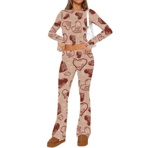 Women's Sweatsuits 2 Piece Outfits Long Sleeve Crop Foldover Flare Pants Tracksuit Streetwear Lounge Matching Set 2025 Trendy