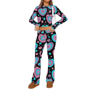 Women's Sweatsuits 2 Piece Outfits Long Sleeve Crop Foldover Flare Pants Tracksuit Streetwear Lounge Matching Set 2025 Trendy