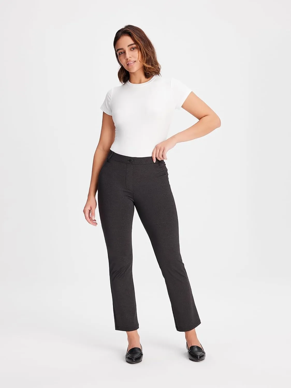 Yogipace,Belt Loops,Women's Petite/Regular/Tall Flare Cropped Yoga Dress Pants Capris Stretchy Work Ankle Pant