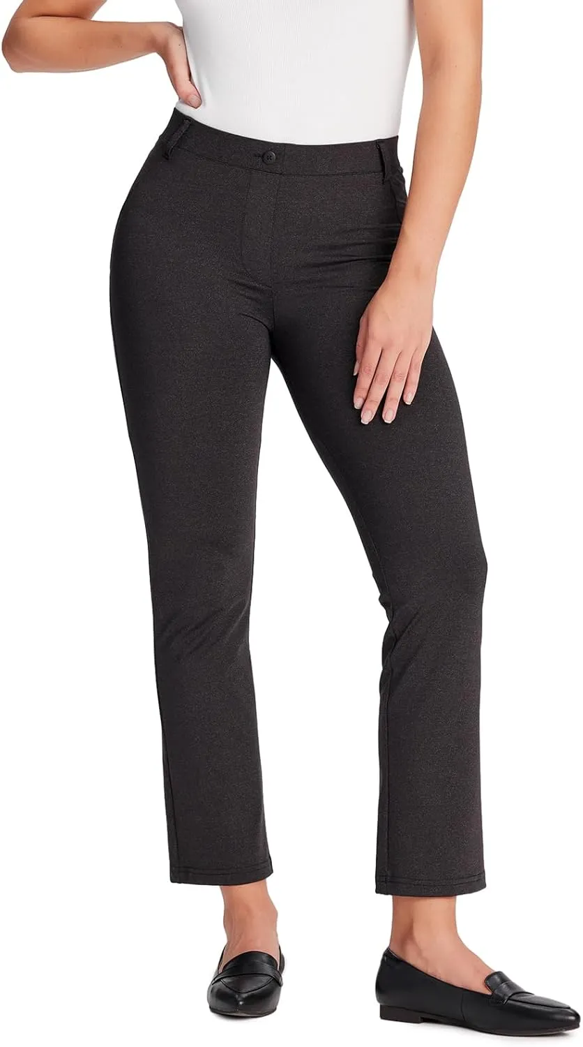 Yogipace,Belt Loops,Women's Petite/Regular/Tall Flare Cropped Yoga Dress Pants Capris Stretchy Work Ankle Pant