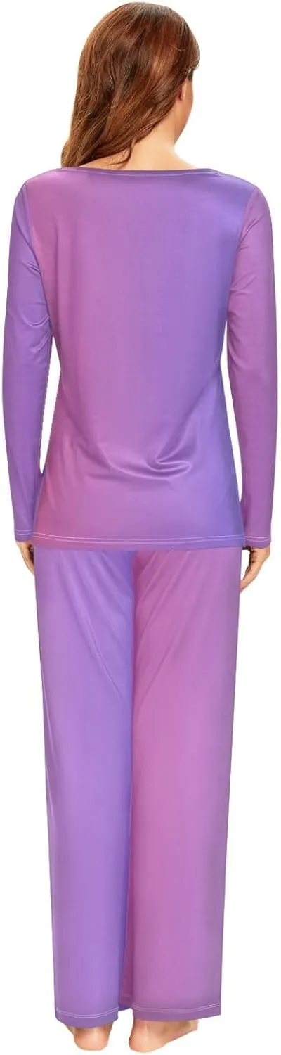 Yuiboo Womens Pajamas Sets Comfortable Round Neck Long Sleeve Pajama Set Nightwear Lounge Sets S