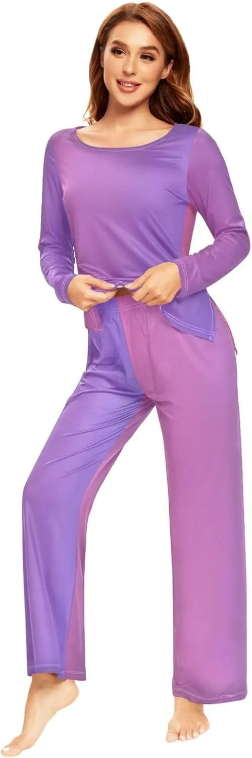 Yuiboo Womens Pajamas Sets Comfortable Round Neck Long Sleeve Pajama Set Nightwear Lounge Sets S