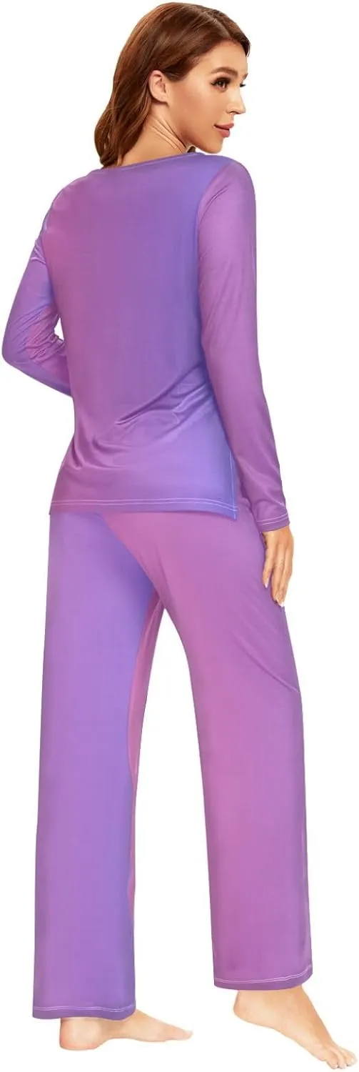 Yuiboo Womens Pajamas Sets Comfortable Round Neck Long Sleeve Pajama Set Nightwear Lounge Sets S