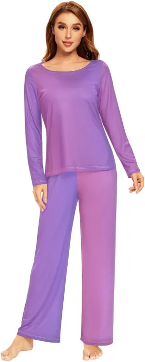 Yuiboo Womens Pajamas Sets Comfortable Round Neck Long Sleeve Pajama Set Nightwear Lounge Sets S