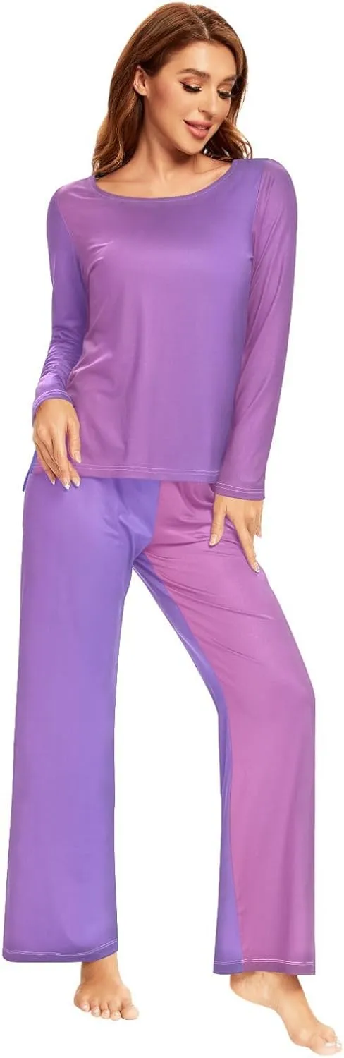 Yuiboo Womens Pajamas Sets Comfortable Round Neck Long Sleeve Pajama Set Nightwear Lounge Sets S