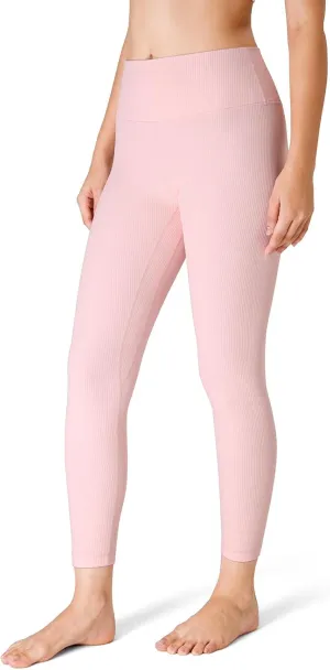 YUNOGA Women's Ribbed High Waisted Tummy Control Leggings Buttery 25" Inseam Workout Yoga Pants