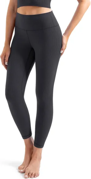 YUNOGA Women's Ribbed High Waisted Tummy Control Leggings Buttery 25" Inseam Workout Yoga Pants