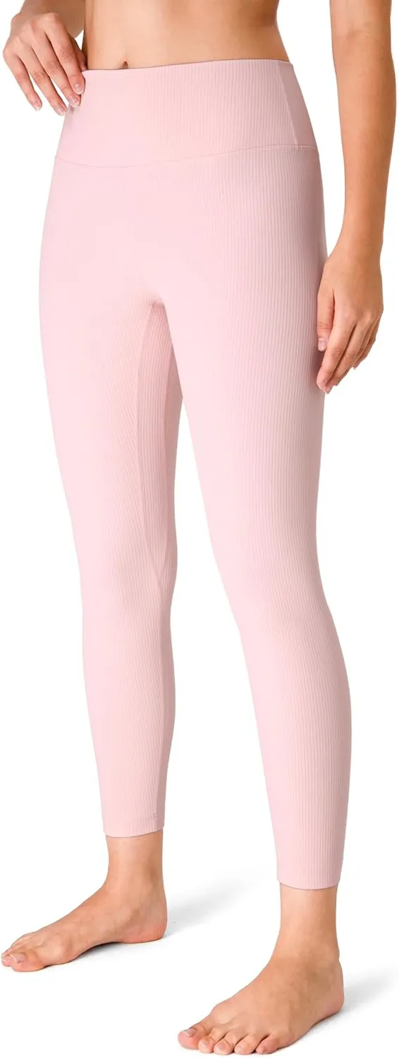 YUNOGA Women's Ribbed High Waisted Tummy Control Leggings Buttery 25" Inseam Workout Yoga Pants