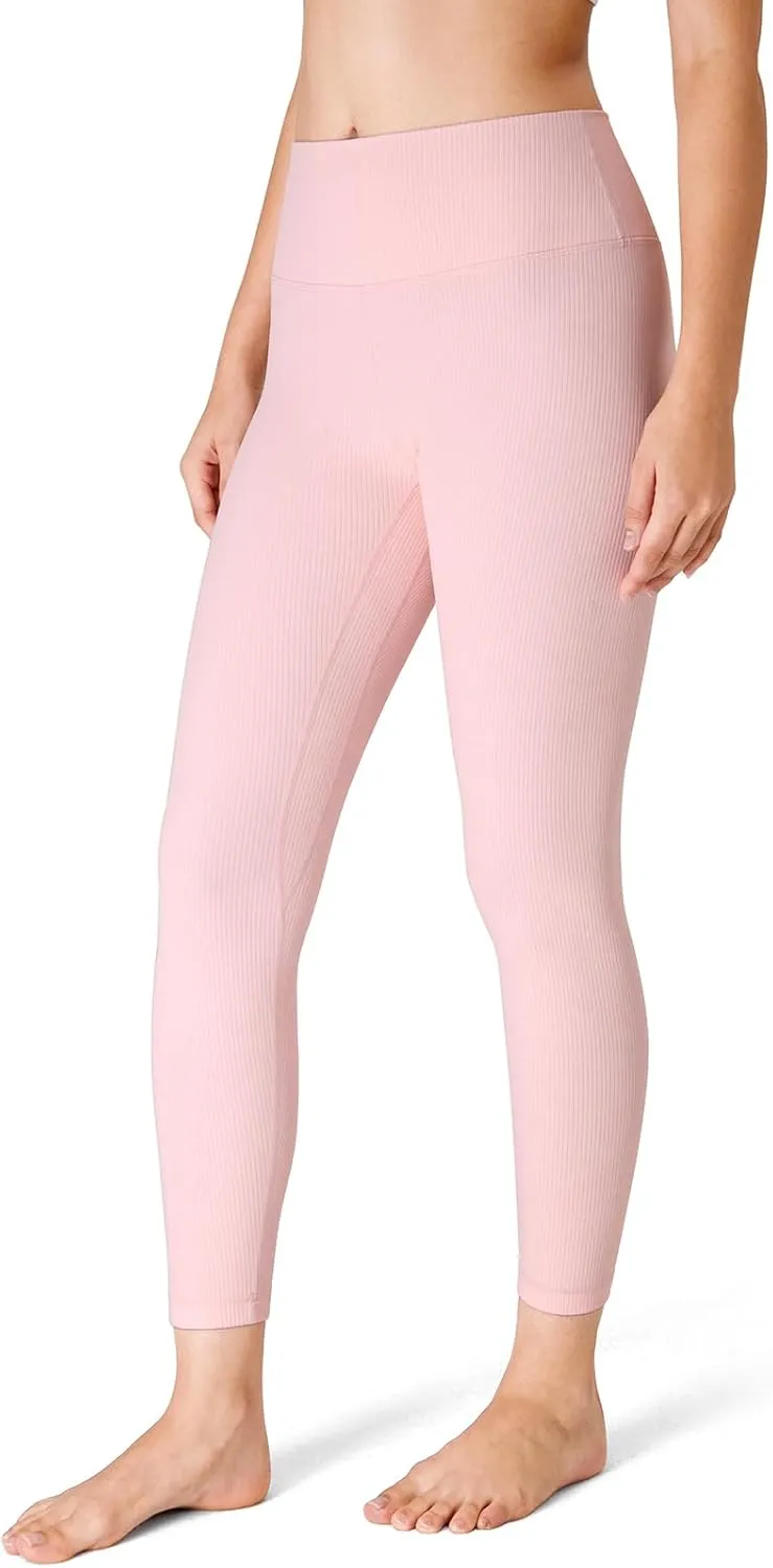 YUNOGA Women's Ribbed High Waisted Tummy Control Leggings Buttery 25" Inseam Workout Yoga Pants