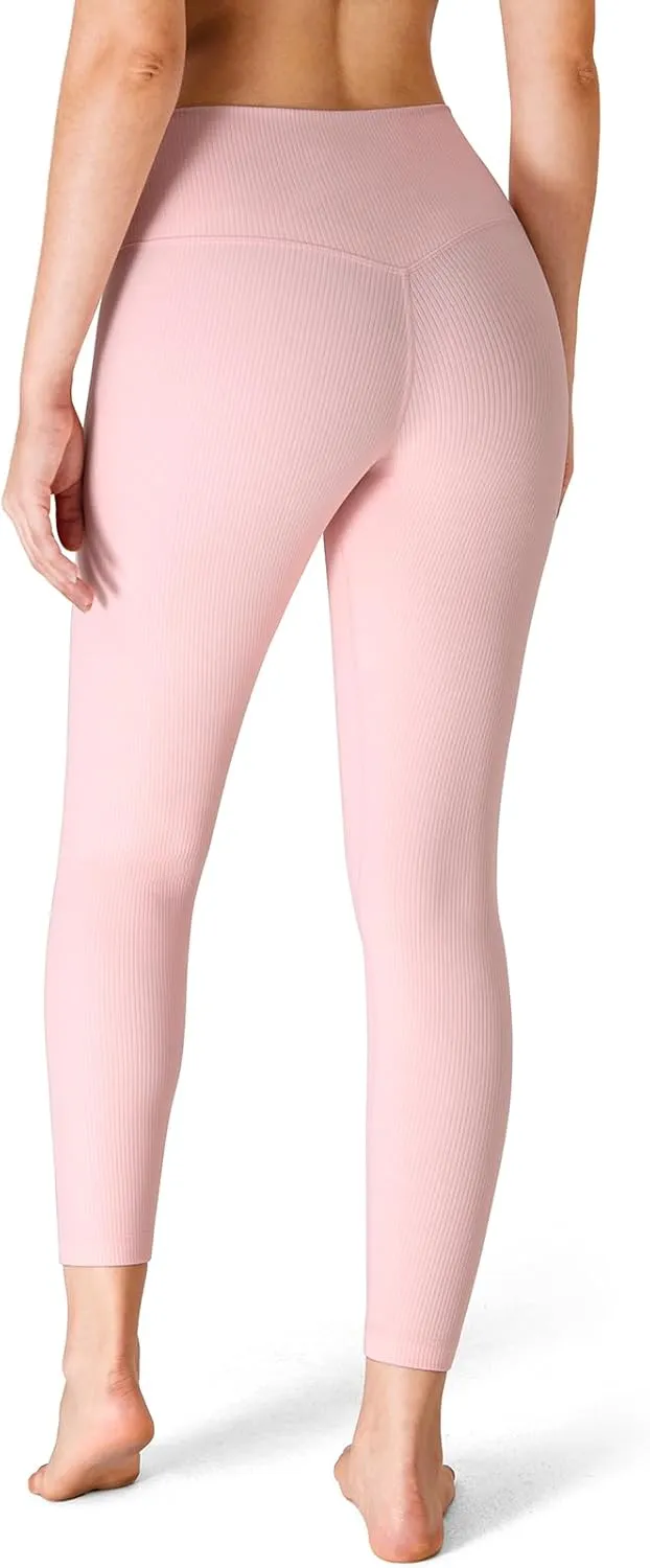 YUNOGA Women's Ribbed High Waisted Tummy Control Leggings Buttery 25" Inseam Workout Yoga Pants