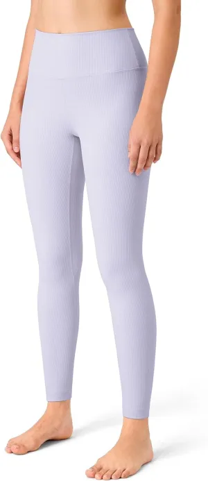 YUNOGA Women's Ribbed High Waisted Tummy Control Leggings Buttery 25" Inseam Workout Yoga Pants