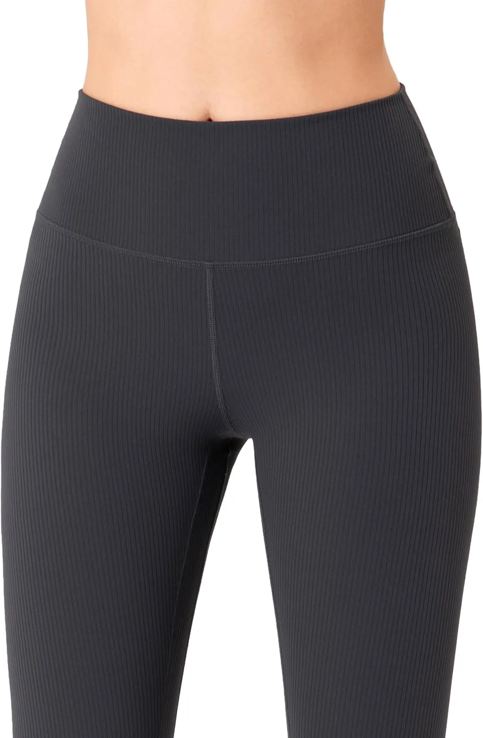 YUNOGA Women's Ribbed High Waisted Tummy Control Leggings Buttery 25" Inseam Workout Yoga Pants